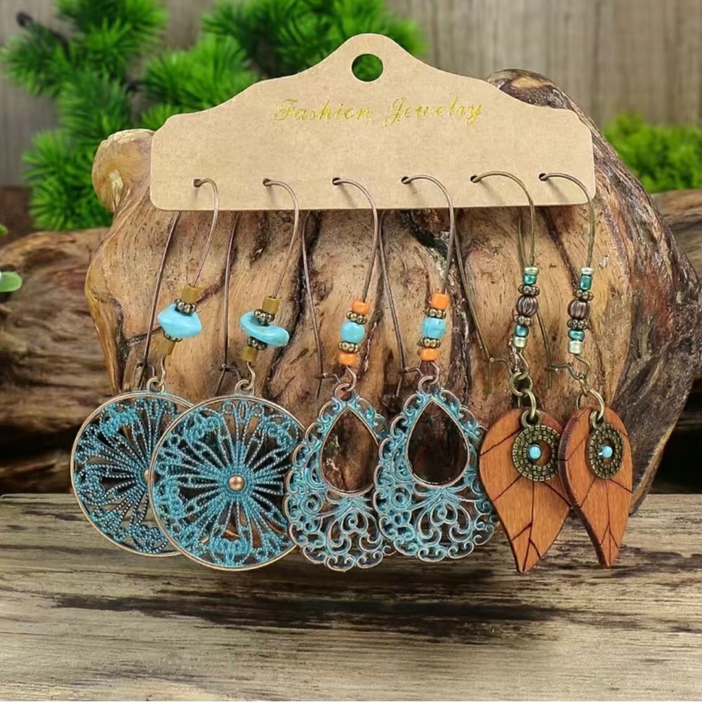 NEW … Set Of 3 Boho Vintage Earrings